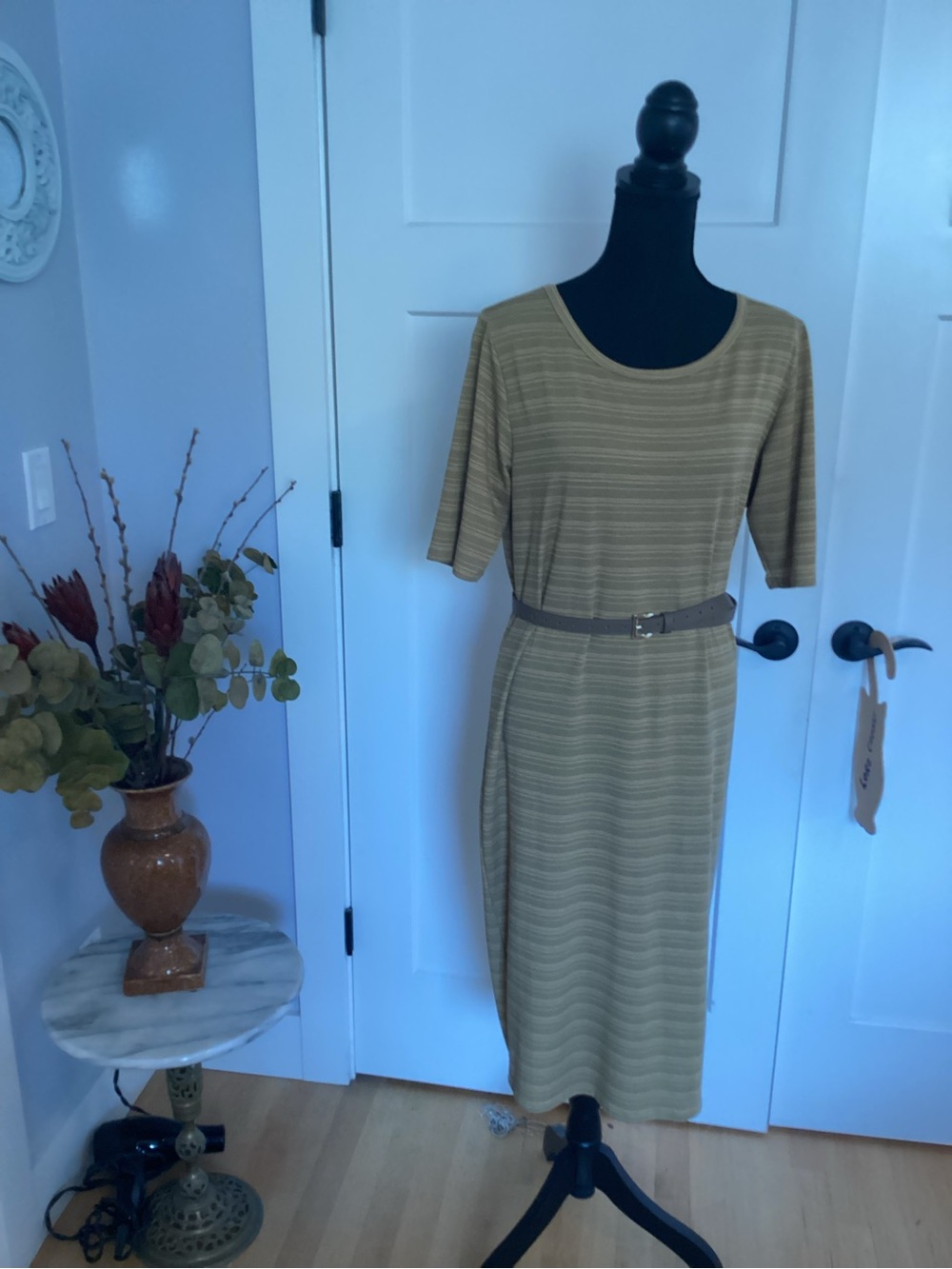 LuLaRoe Olive Striped Midi Dress